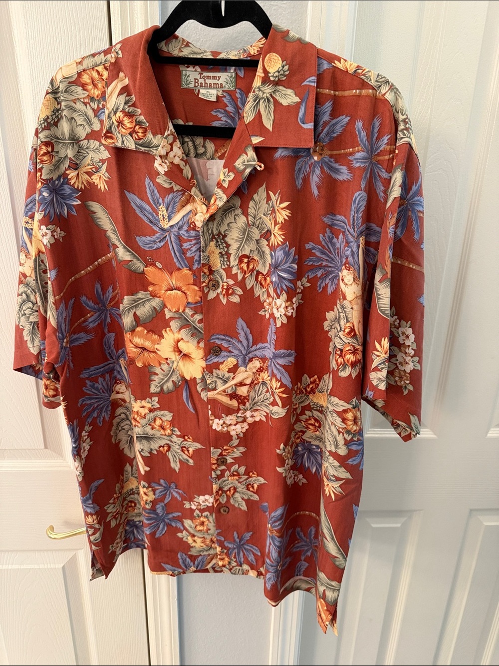 Tommy Bahama Men's Rust Floral Hawaiian Camp Shirt